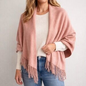 Loft Outlet Scarf Women OS Pink Soft Balletcore Fringe Trim Oversized Wrap New